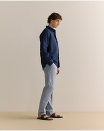 Trenery - Regular Fit Yarn Dyed Cotton Dobby Chino in Strong Blue