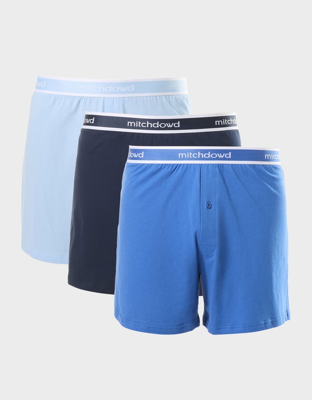 Mitch Dowd - Mens Cotton Knit Boxer Shorts 3 Pack - Blue