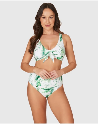 Nip Tuck Swim - White Jungle Java Connie Faux Knot Design Tummy Control Bikini Set Swimsuit