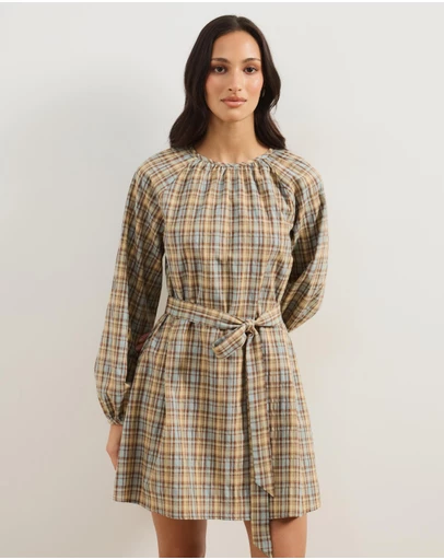 Atmos&Here - Elva Checkered Cotton Blend Mini Dress