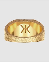 Kuzzoi - ICONIC EXCLUSIVE - Gold-Plated 925 Silver Ring with Hexagonal Black Enamel Inlay