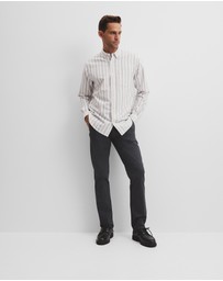 Country Road - Long Sleeve Regular Fit Australian Good Earth Cotton Stripe Oxford Shirt