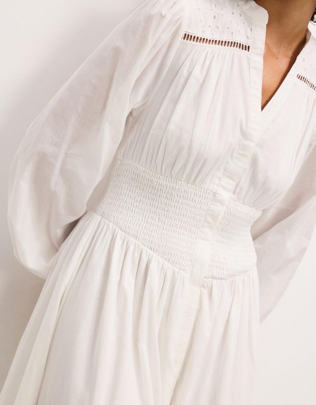 The Fated - Shirred Waist Broderie Hem Midi Dress