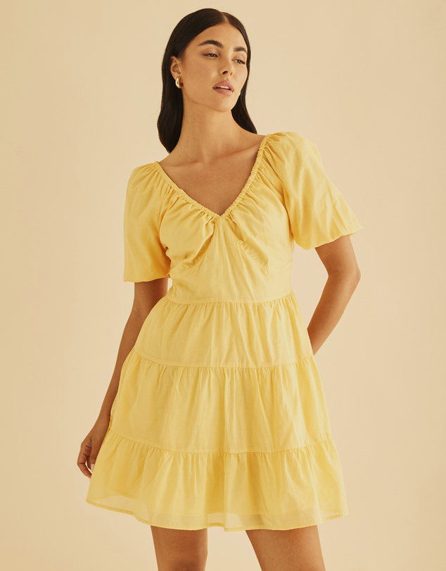 Atmos&Here - Micky Puff Sleeve Tiered Mini Dress