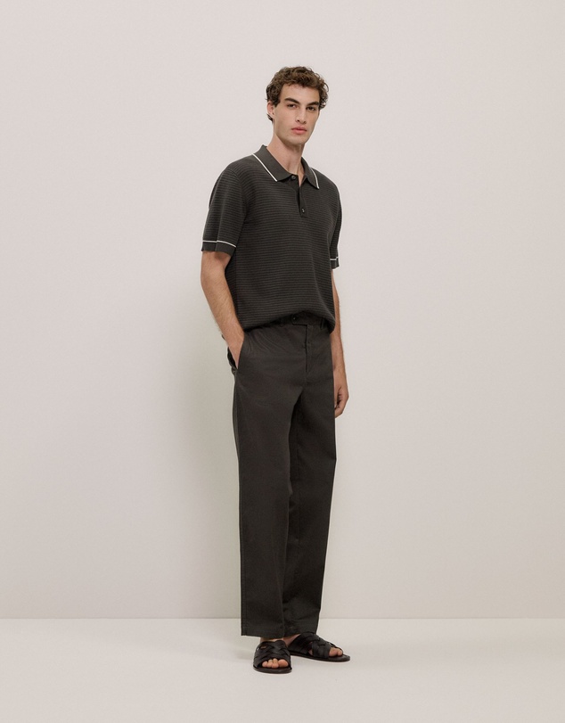 Trenery - Textured Cotton Tipped Knit Polo in Dark Olive