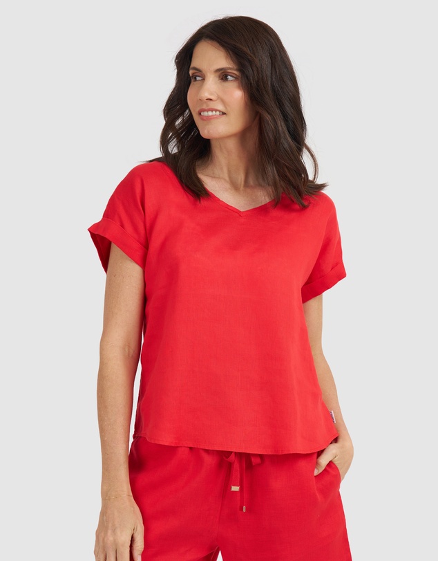 CAMIXA - Martina Linen V-Neck T-shirt