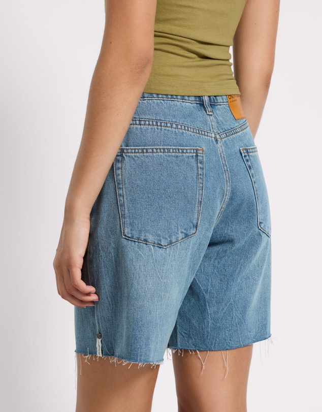 ONE TEASPOON - Jacksons Mid Waist Wide Leg Denim Shorts - Blue Crush