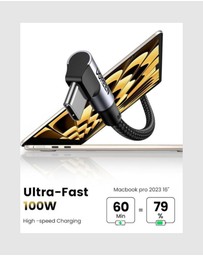 Ugreen - UGREEN 90 Degree Angle USB-C Male to USB-C Male 100W Braided Cable 3m