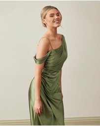 Six Stories - Asymmetrical Bardot Strap Satin Bridesmaid Dress