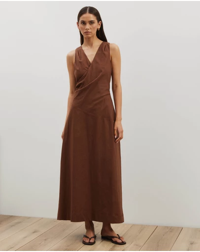 Atmos&Here - Stephanie Linen Blend Wrap Front Midi Dress