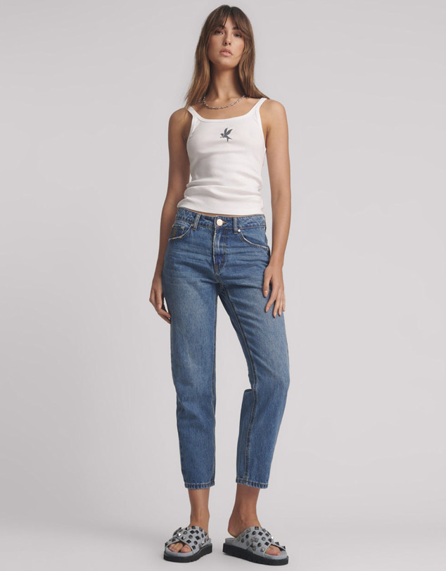 ONE TEASPOON - Slims High Waist Cropped Straight Slim Fit Denim Jeans - Blue Love