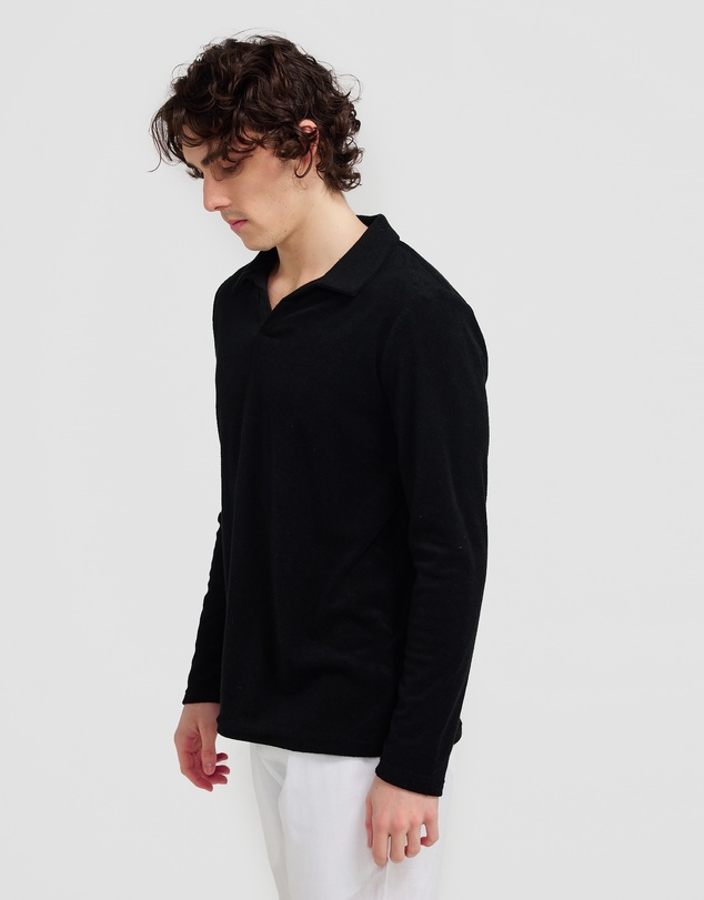 Vacay Swimwear - L/S Black Terry Polo
