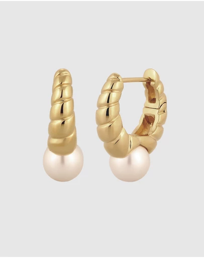 Elli Jewelry - Earrings Women Creole Elegant White Pearl 925 Sterling Silver Gold Plated