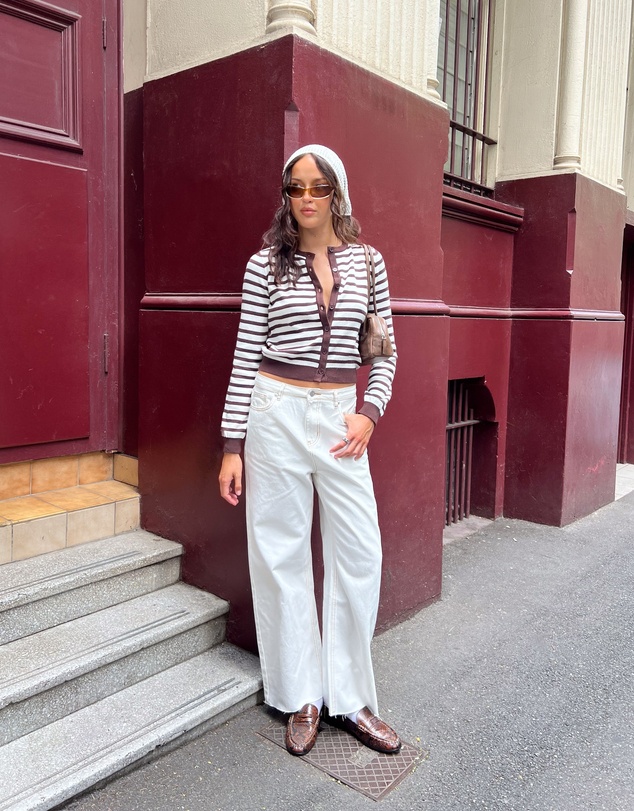 Beginning Boutique - Lottie Chocolate Stripe Round Neck Cardigan