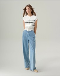 IDA+S - Lena Striped Button Up Top