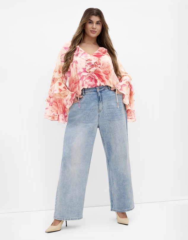 City Chic - Ruffle Glam Print Top