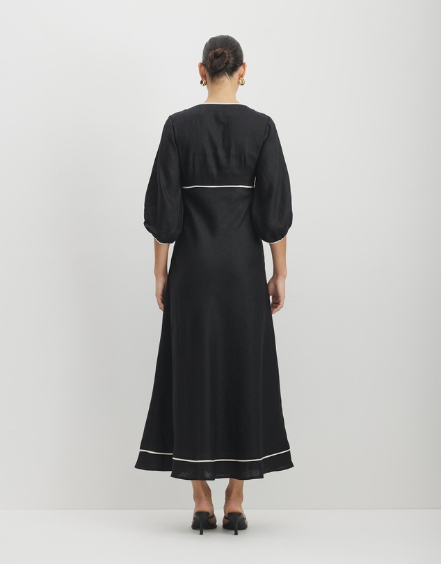 AERE - Alaia Linen Contrast Bind Midi Dress