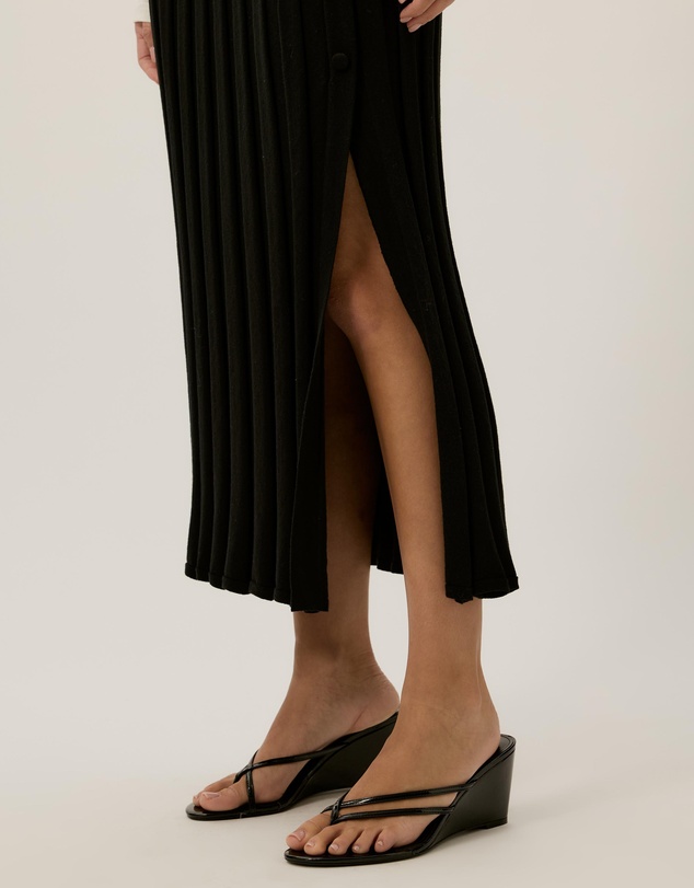 Tussah - Aurora Ribbed Knit Button Detail Midi Skirt