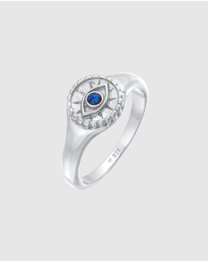 Elli Jewelry - Blue Opal Evil Eye Signet Ring in 925 Silver