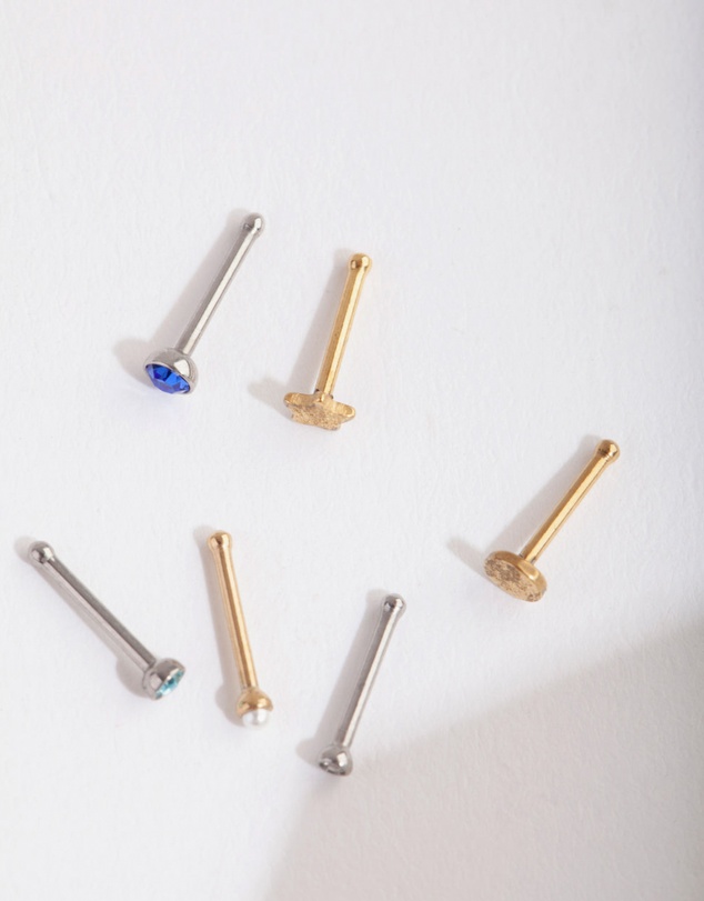 Lovisa - Mix Metal Sapphire Star Nose Stud 6-Pack