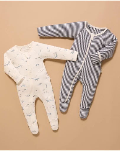 Purebaby - 2 Pack Zip Growsuit-Babies