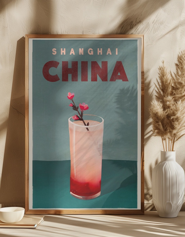 Olive et Oriel - Travel Poster Cocktail Shanghai China by The Whiskey Ginger Art Print