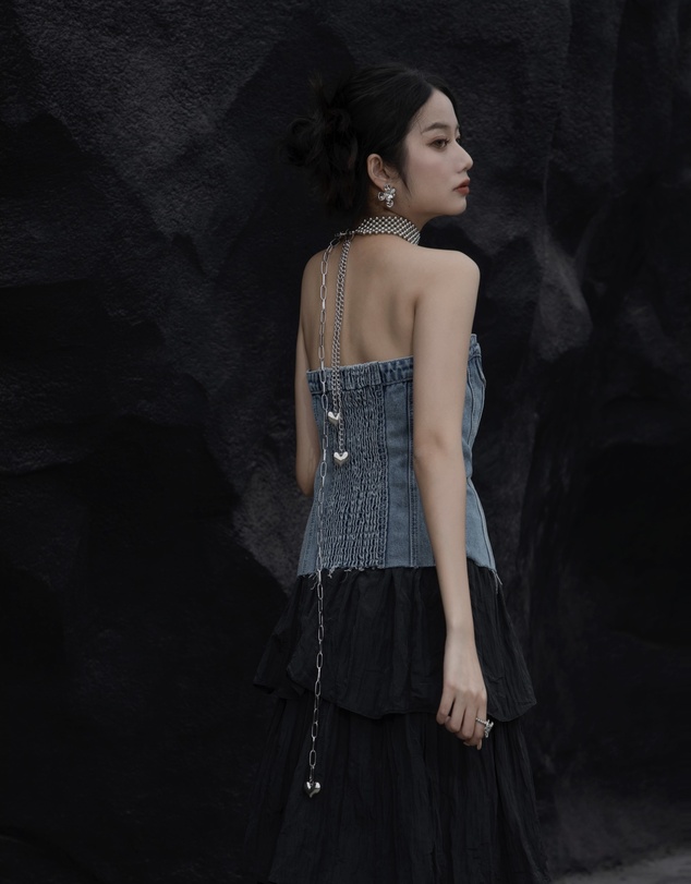 Glamorous - Long-breasted corseted denim top