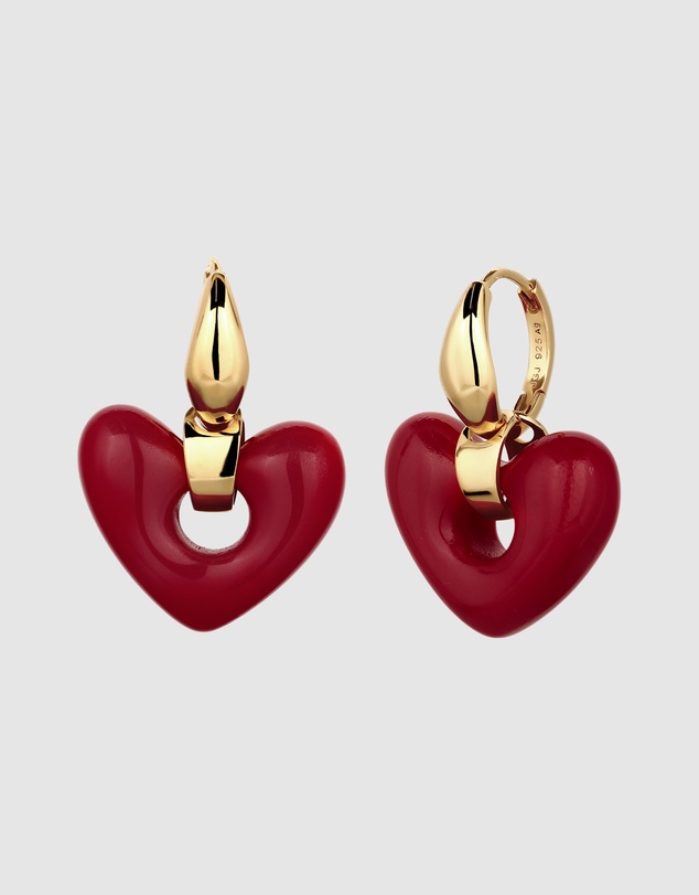 Elli Jewelry - Earring Hoops Heart Resin 925 Sterling Silver Gold-Plated