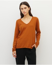 JH Lounge - JHL V-Neck L/S T (Fine Cotton Cashmere) Tobacco