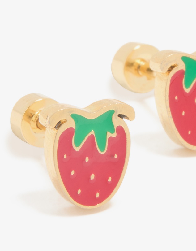 Lovisa - Kids Gold Plated Surgical Steel Enamel Strawberry Flat Back Studs