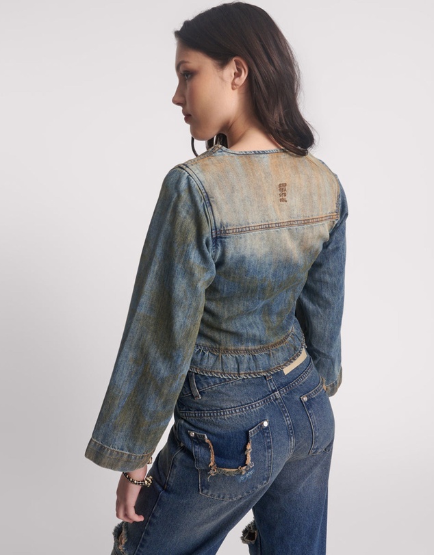 ONE TEASPOON - Denim Frill Backless Crop Top - Lucia Blue