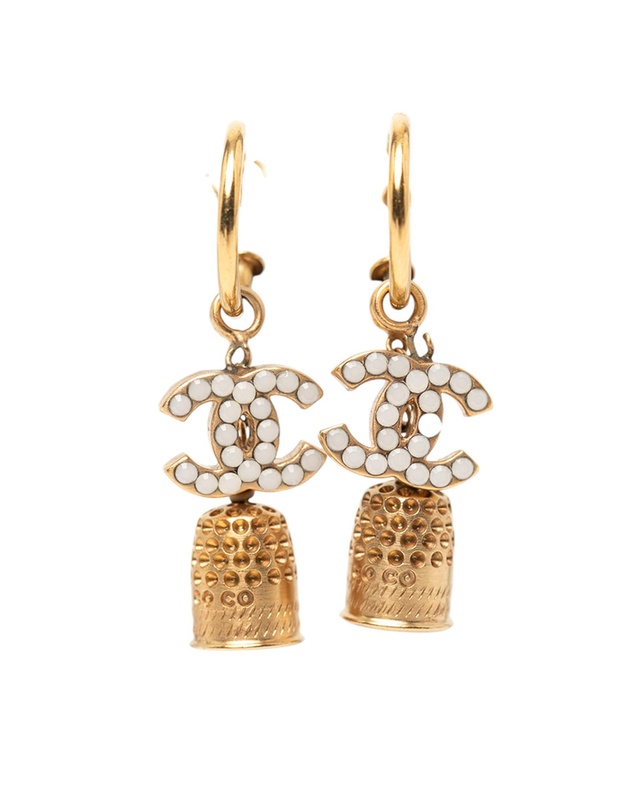 Pre-Loved by Azura Reborn - Pre-Loved Gold Plated Enamel CC Bell Drop Push Back Earrings