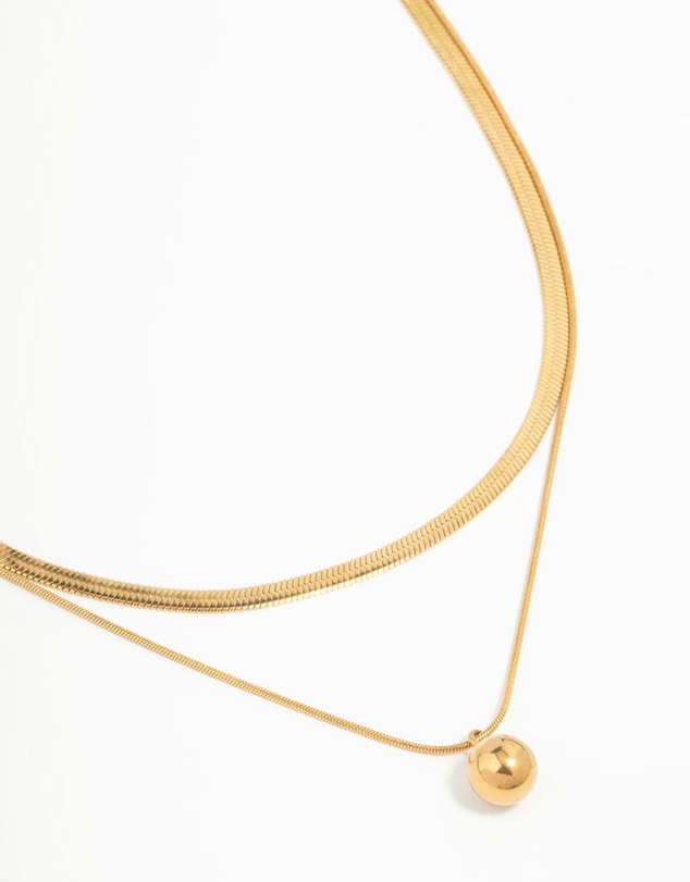 Lovisa - Waterproof Gold Plated Stainless Steel Layered Ball & Snake Chain Necklace