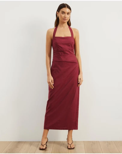 Atmos&Here - Bec Halter Neck Linen Blend Midi Dress