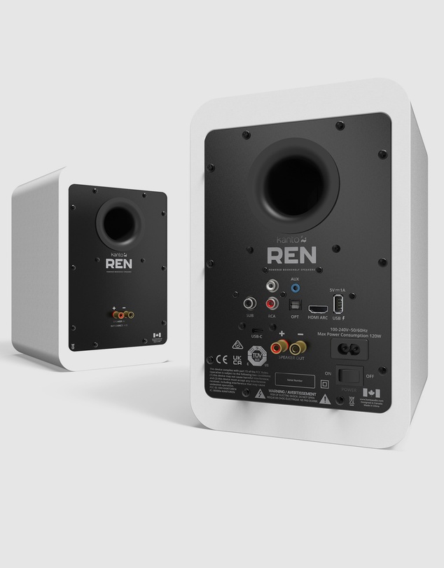 iWorld - Kanto REN 200W Powered Bookshelf Speakers with HDMI ARC, USB-C, and Bluetooth 5.3 - Matte White, Pair