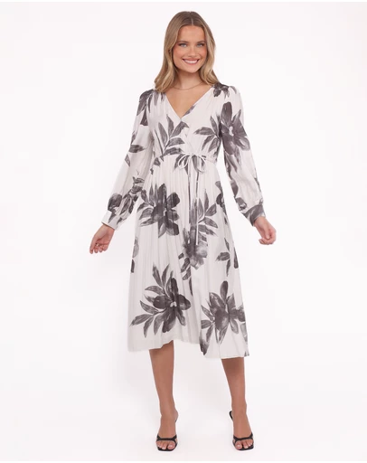 Petal & Pup - Grainne Long Sleeve Midi Dress - Black/White Floral