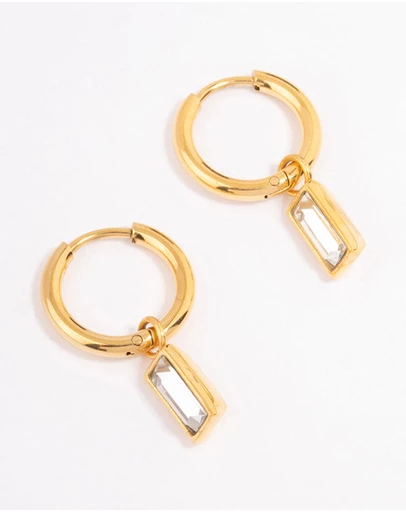 Lovisa - Waterproof Gold Plated Stainless Steel Classic Baguette Huggie Earrings