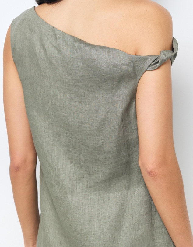 AERE - Aela Off Shoulder Linen Shift Mini Dress
