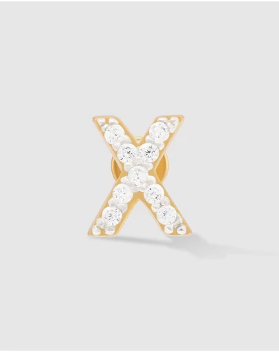 Wanderlust + Co - Alphabet Pave Gold Flat Back Earring - Letter X