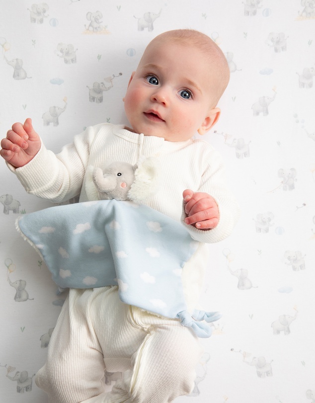 Living Textiles - Organic Port-a-Cot Fitted Sheet - Elephant Playtime
