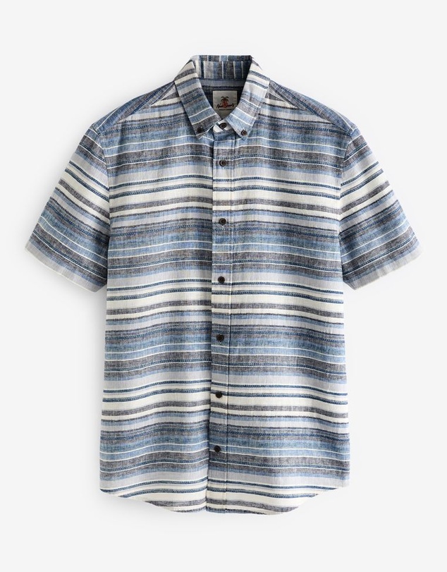 NEXT - Linen Blend Horizontal Stripe Short Sleeve Shirt