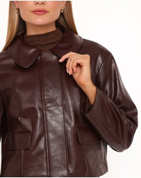 Petal & Pup - Haylie Crop Faux Leather Jacket - Burgundy