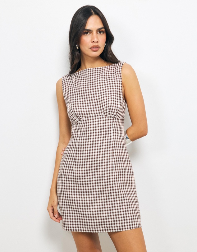 AERE - Romy Gingham Linen Mini Dress