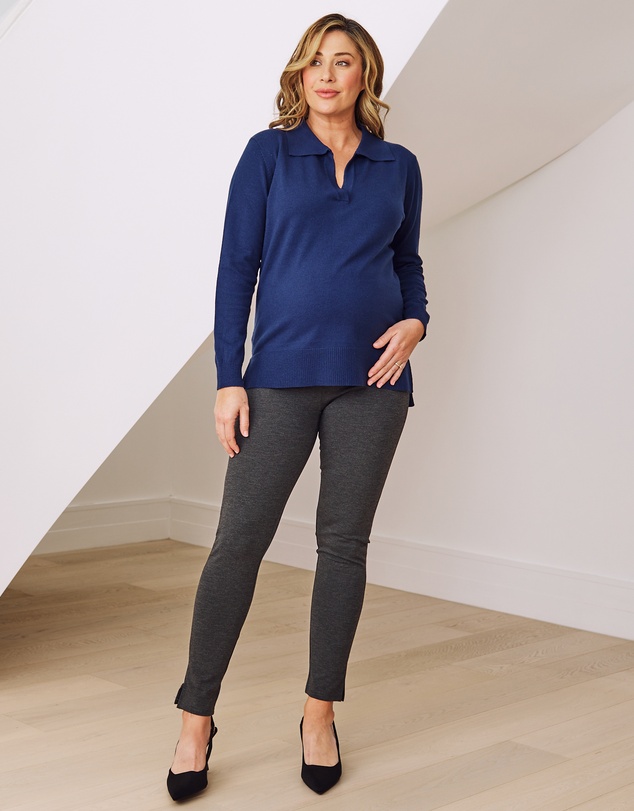 Angel Maternity - Jolie Maternity Polo Knit in Navy