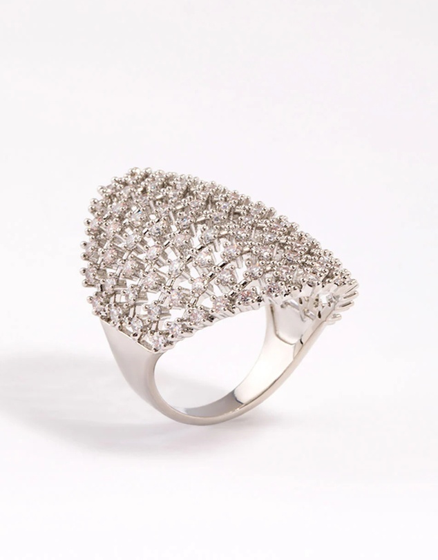 Lovisa - Rhodium Cubic Zirconia Shield Ring