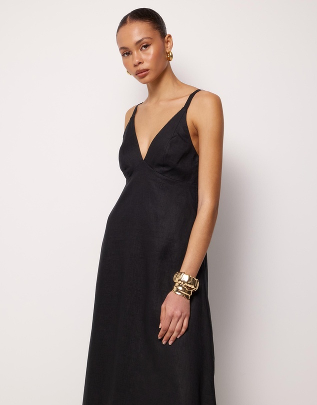 AERE - Millie Linen V Neck Midi Dress