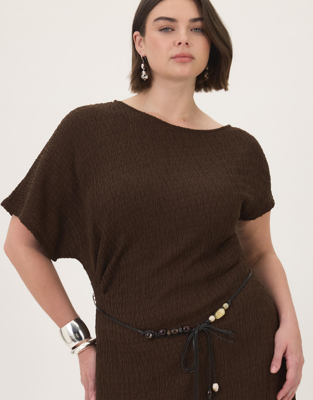 Atmos&Here Curvy - Maeve Textured Jersey Midi Dress with Beaded Belt