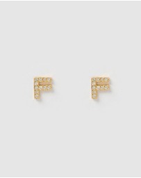 Izoa - Alphabet Mini Letter F Stud Earrings Gold