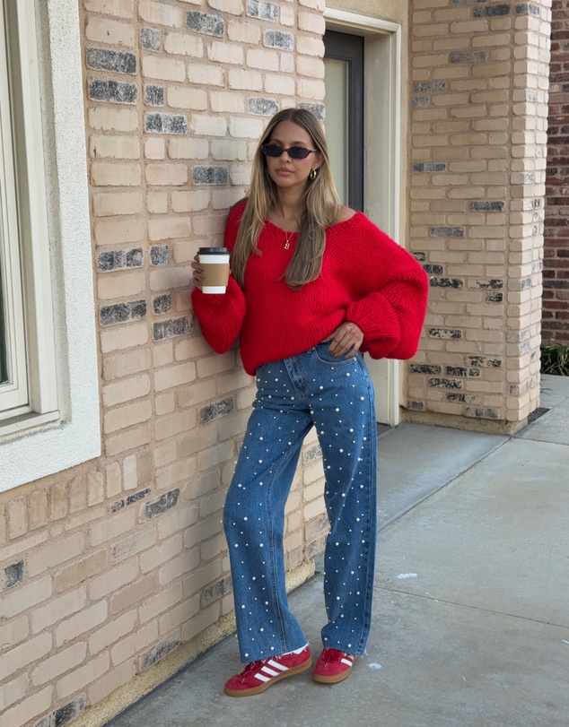Beginning Boutique - Delvey Red Chunky Knit Sweater