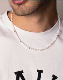 Nialaya Jewellery - Men's Mini Pearl Choker with Gold Plating